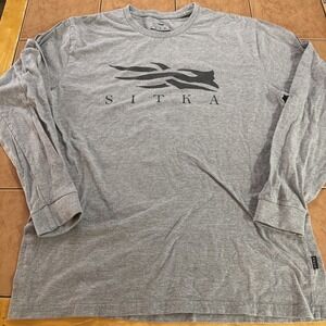 Sitka Gear Shirt Mens Sz Large Gray Icon Long Sleeve Pima Cotton Logo Hunting